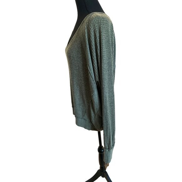 We The Free Olive Green Thermal Waffle Knit Sweater Jersey S Oversized Casual - Picture 5 of 11